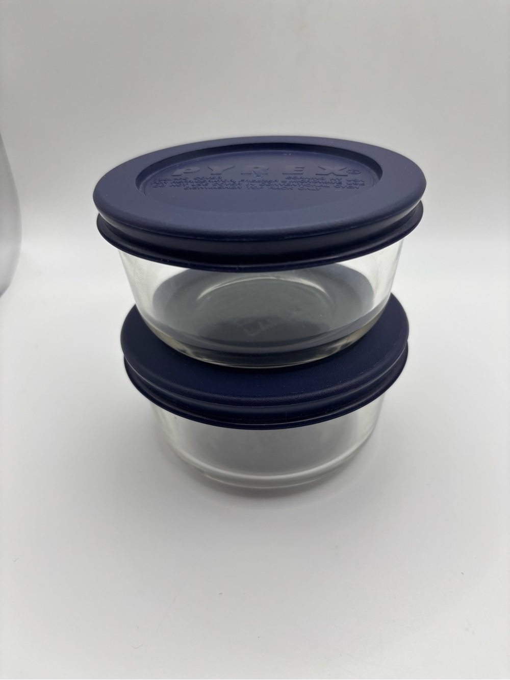 Pyrex Lot Of 2 Clear 1 Cup Glass Bowls Blue Lids 7202